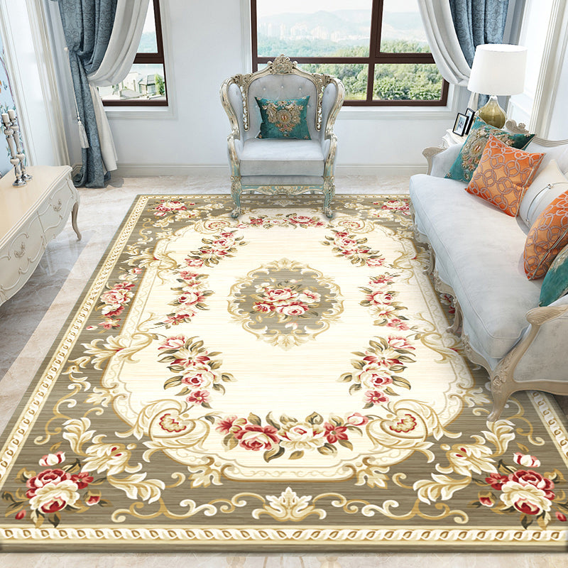 Vintage Home Decoration Rug Multi-Color Floral Pattern Carpet Polypropylene Non-Slip Backing Pet Friendly Rug Khaki Clearhalo 'Area Rug' 'Rugs' 'Vintage' Rug' 2242738