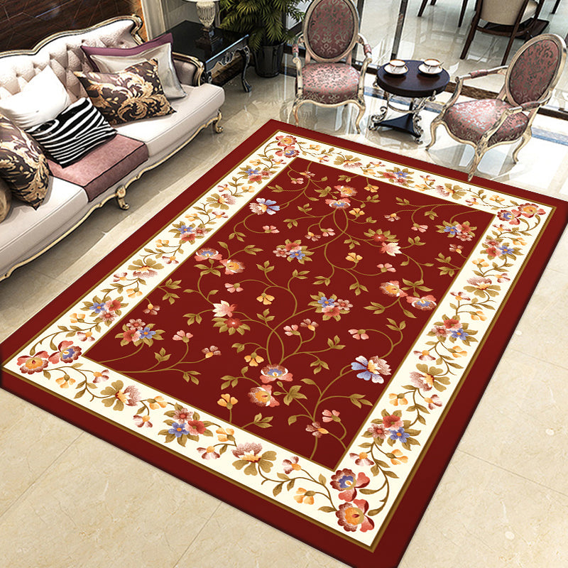 Vintage Home Decoration Rug Multi-Color Floral Pattern Carpet Polypropylene Non-Slip Backing Pet Friendly Rug Crimson Clearhalo 'Area Rug' 'Rugs' 'Vintage' Rug' 2242742