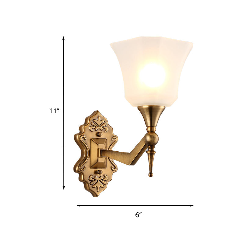 Traditional Flared Wall Mounted Lamp 1/2-Light Frosted Glass Shade Wall Sconce Light in Gold for Bathroom Clearhalo 'Wall Lamps & Sconces' 'Wall Lights' Lighting' 224295