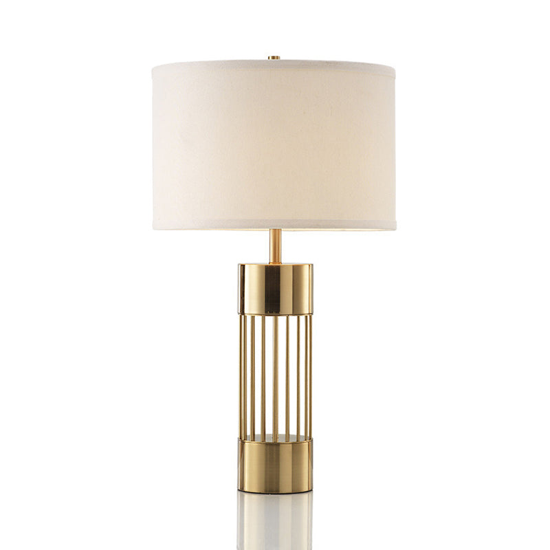 Drum Fabric Desk Lamp Traditional 1 Light Bedroom Reading Light in Brass with Cylinder Base Clearhalo 'Lamps' 'Table Lamps' Lighting' 224346