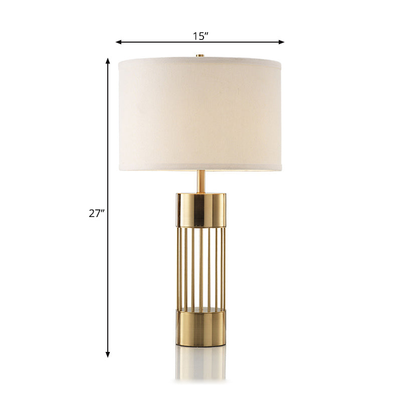 Drum Fabric Desk Lamp Traditional 1 Light Bedroom Reading Light in Brass with Cylinder Base Clearhalo 'Lamps' 'Table Lamps' Lighting' 224347