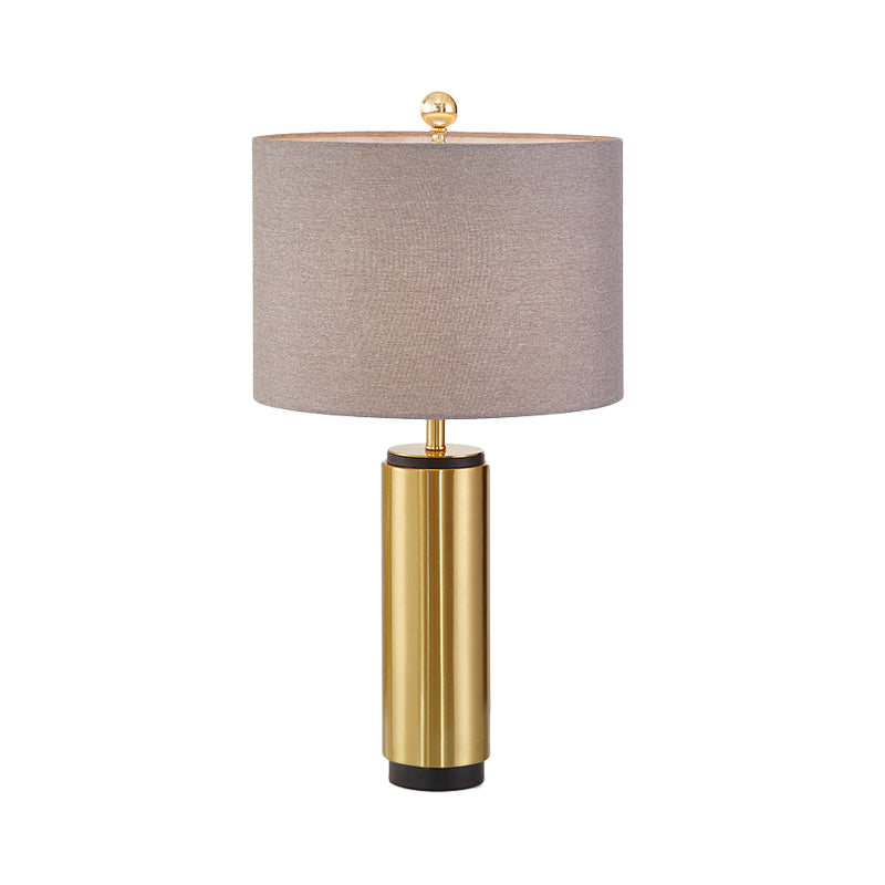 Fabric Grey Table Light Drum Shaped 1 Light Traditional Reading Lamp for Bedroom with Cylinder Base Clearhalo 'Lamps' 'Table Lamps' Lighting' 224372