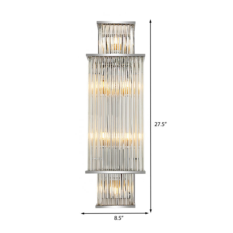 Linear Wall Mounted Lamp Modernist Style Clear Crystal 6 Lights Chrome Finish Wall Lighting Fixture Clearhalo 'Wall Lamps & Sconces' 'Wall Lights' Lighting' 224404