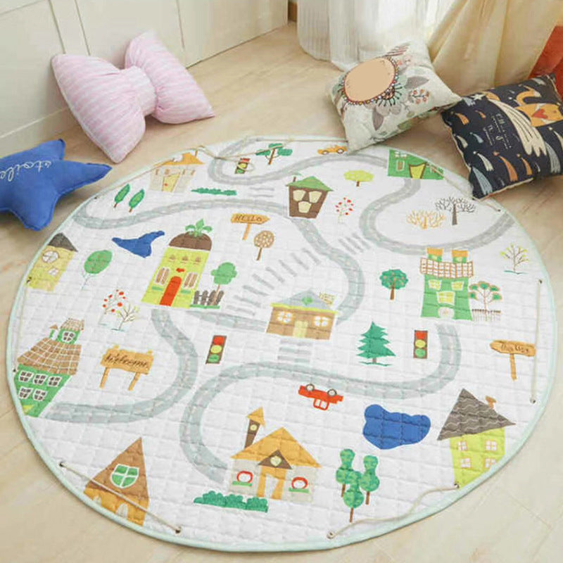 Creative Cartoon Pattern Rug Multi Color Synthetics Carpet Anti-Slip Backing Pet Friendly Rug for Kids Room Green 4'11