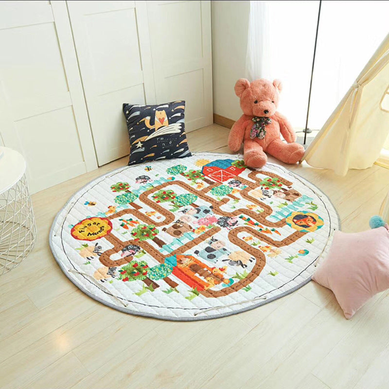 Creative Cartoon Pattern Rug Multi Color Synthetics Carpet Anti-Slip Backing Pet Friendly Rug for Kids Room Brown 4'11