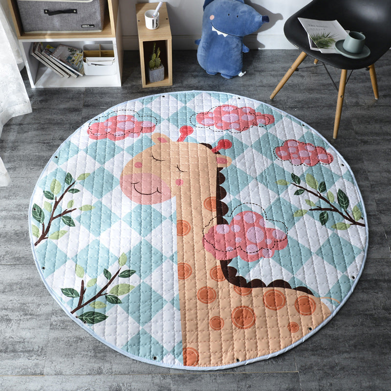 Creative Cartoon Pattern Rug Multi Color Synthetics Carpet Anti-Slip Backing Pet Friendly Rug for Kids Room Yellow 4'11