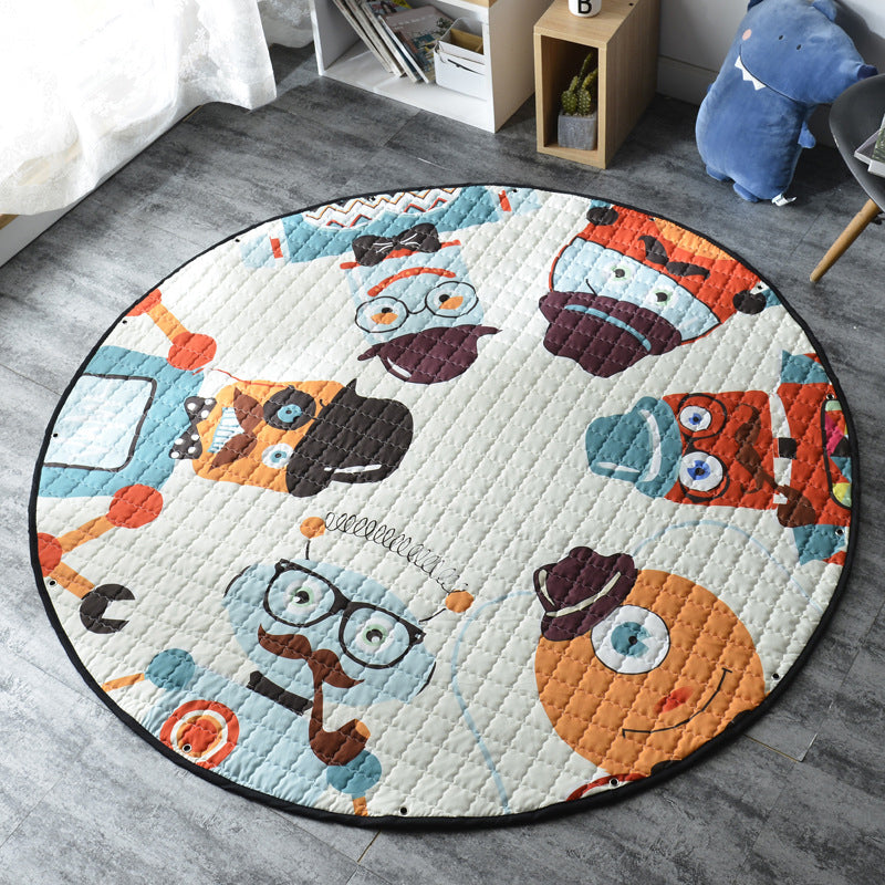 Creative Cartoon Pattern Rug Multi Color Synthetics Carpet Anti-Slip Backing Pet Friendly Rug for Kids Room Light Beige 4'11