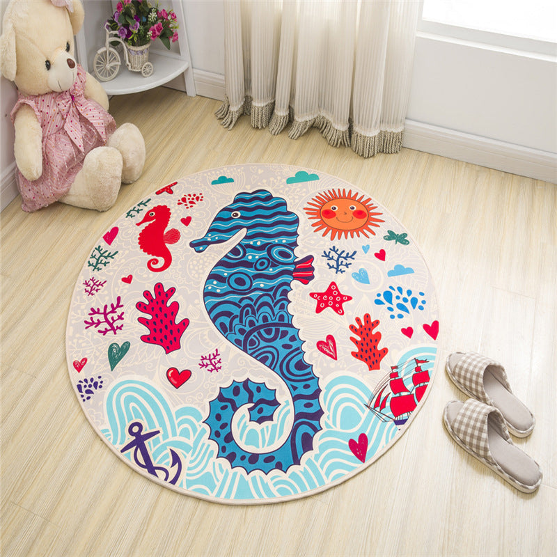 Nordic Kids Bedroom Rug Multi Colored Cartoon Print Rug Polyster Non-Slip Backing Machine Washable Carpet Dark Blue Clearhalo 'Area Rug' 'Rug' 2244756