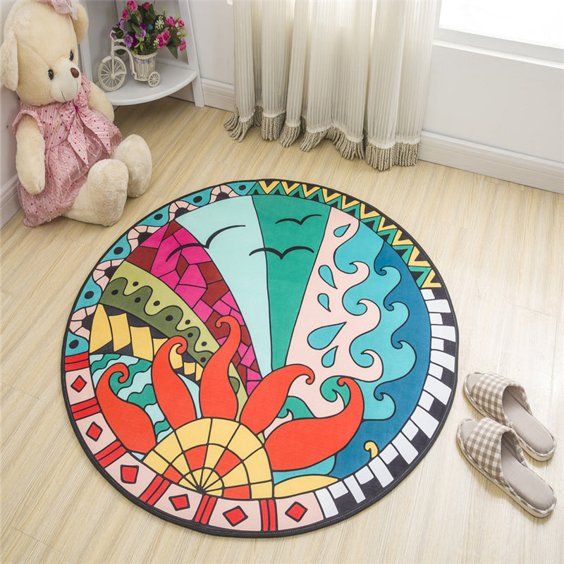 Nordic Kids Bedroom Rug Multi Colored Cartoon Print Rug Polyster Non-Slip Backing Machine Washable Carpet Aqua Clearhalo 'Area Rug' 'Rug' 2244758