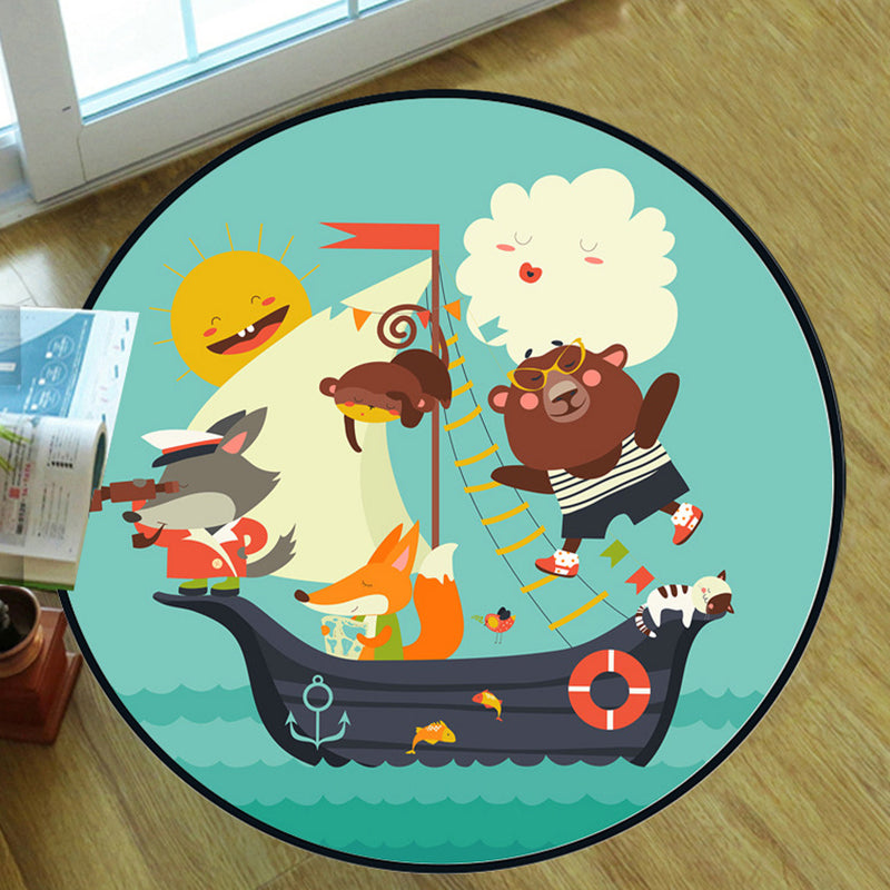 Multicolor Comfort Rug Synthetics Cartoon Print Carpet Non-Slip Pet Friendly Washable Indoor Rug for Kids Lake Green Clearhalo 'Area Rug' 'Rug' 2244769