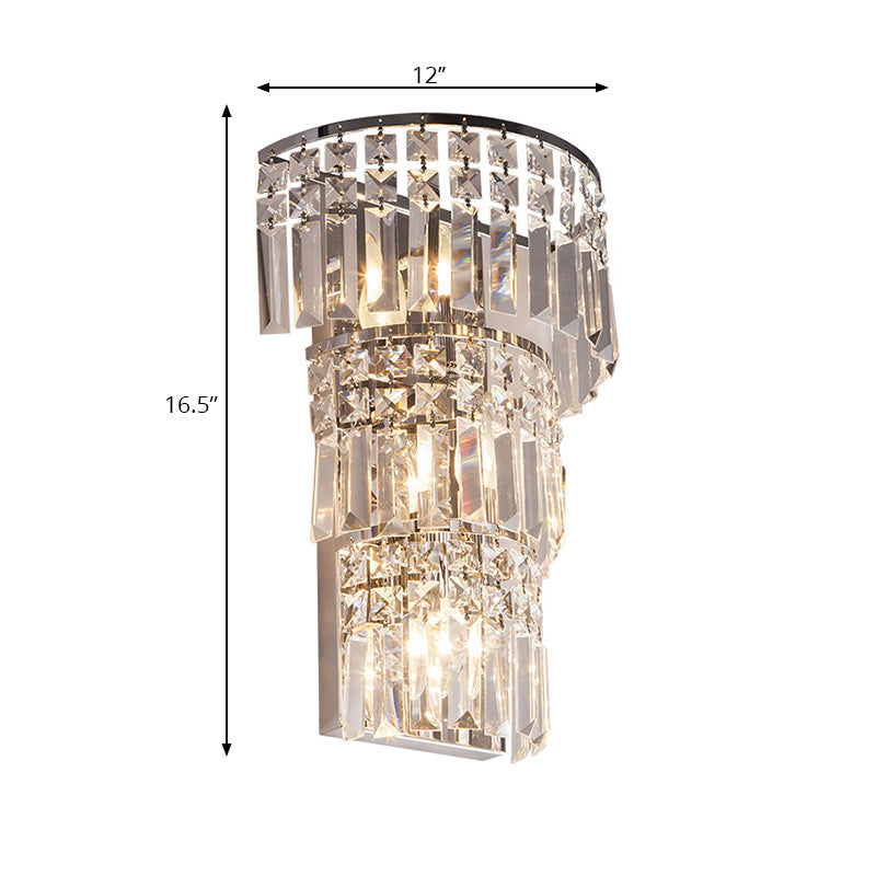 Tiered Wall Lighting Fixture Vintage Style Clear Crystal 3 Lights Chrome Finish Wall Sconce for Hallway Clearhalo 'Modern wall lights' 'Modern' 'Wall Lamps & Sconces' 'Wall Lights' Lighting' 224490