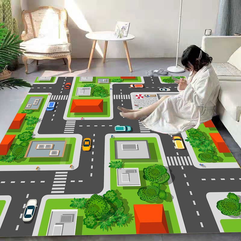 Lovely Cartoon Print Rug Multi Colored Polyster Area Rug Non-Slip Backing Machine Washable Carpet for Kids Dark Green Clearhalo 'Area Rug' 'Rug' 2244927