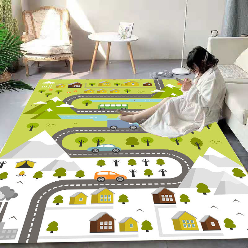 Lovely Cartoon Print Rug Multi Colored Polyster Area Rug Non-Slip Backing Machine Washable Carpet for Kids Olive Green Clearhalo 'Area Rug' 'Rug' 2244928