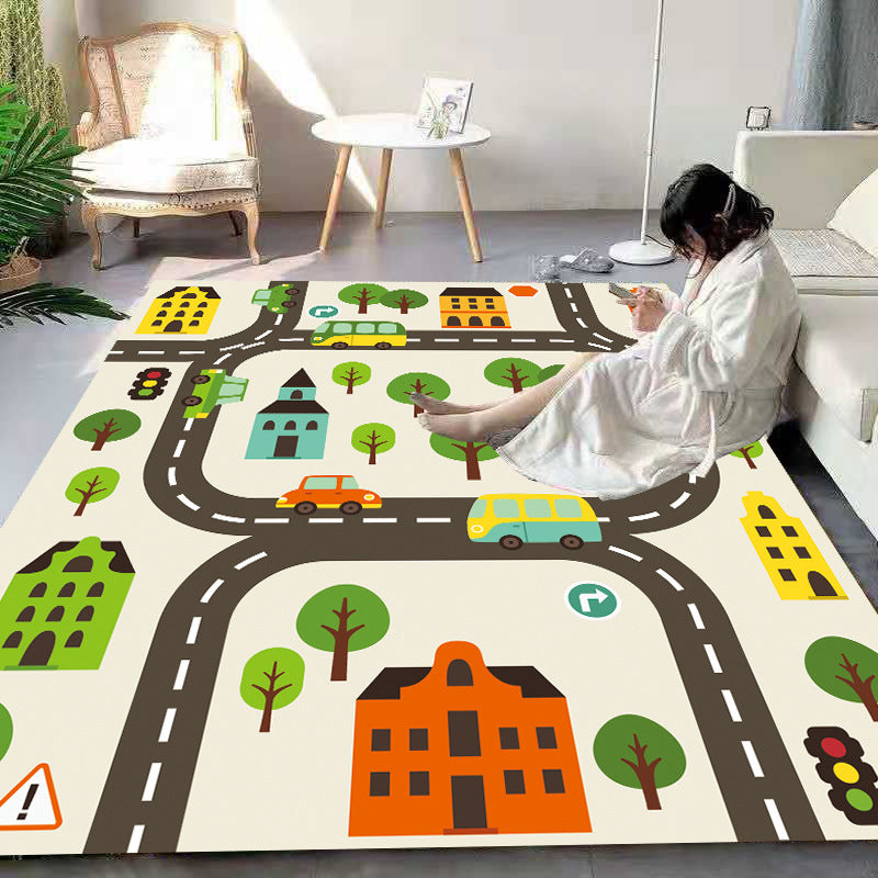 Lovely Cartoon Print Rug Multi Colored Polyster Area Rug Non-Slip Backing Machine Washable Carpet for Kids Turquoise Clearhalo 'Area Rug' 'Rug' 2244930