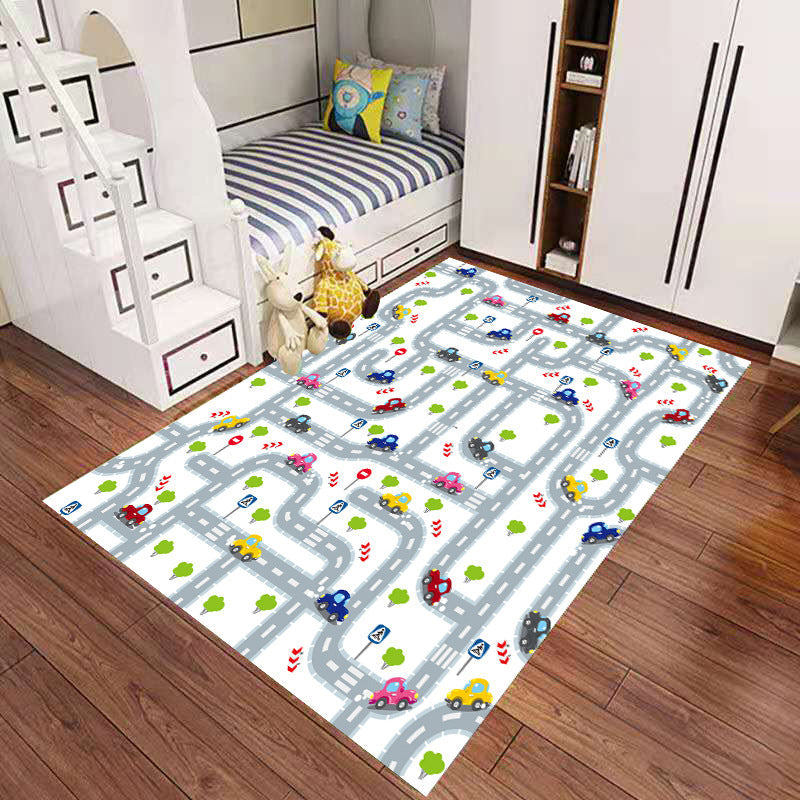 Lovely Cartoon Print Rug Multi Colored Polyster Area Rug Non-Slip Backing Machine Washable Carpet for Kids Blue Clearhalo 'Area Rug' 'Rug' 2244931