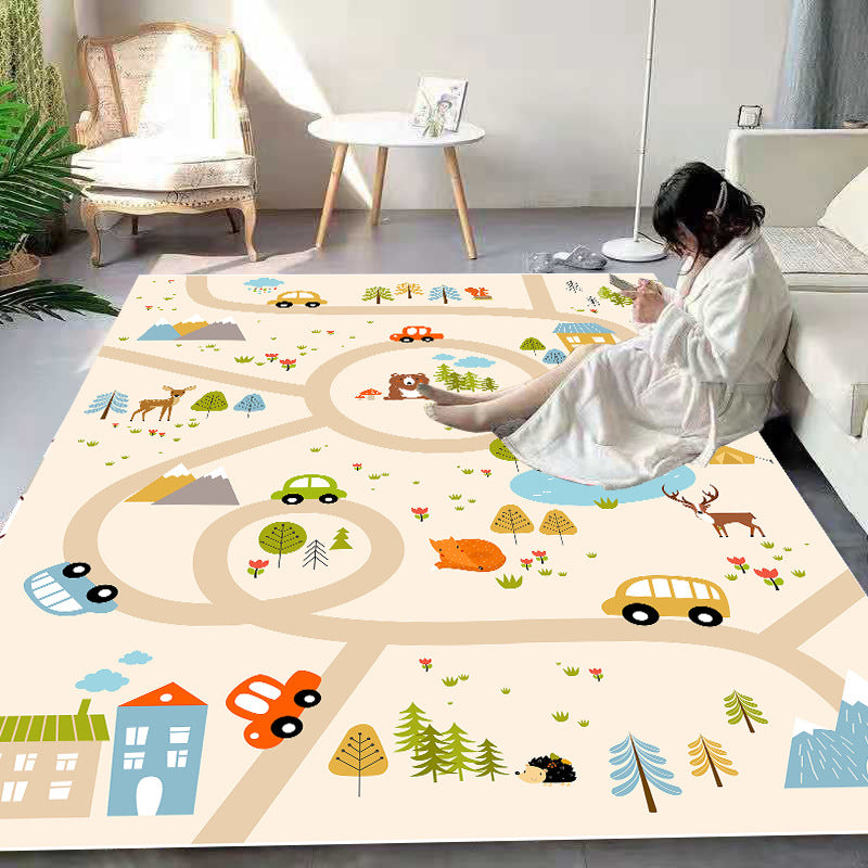 Lovely Cartoon Print Rug Multi Colored Polyster Area Rug Non-Slip Backing Machine Washable Carpet for Kids Beige Clearhalo 'Area Rug' 'Rug' 2244932