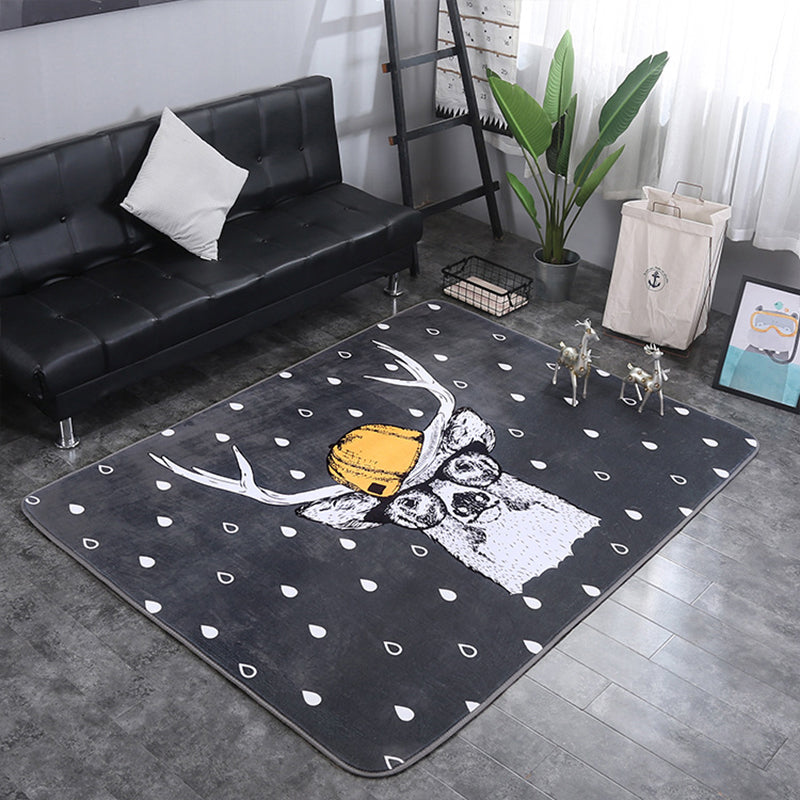 Lovely Childrens Room Rug Multicolor Cartoon Pattern Carpet Synthetics Non-Slip Backing Pet Friendly Rug Silver Gray 4'11