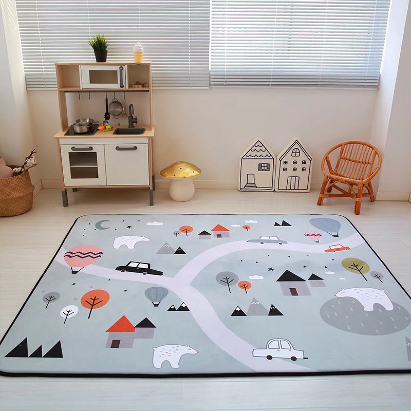 Multicolor Decoration Rug Creative Cartoon Print Carpet Polyster Non-Slip Backing Easy Care Rug Yellow-Red 4'11