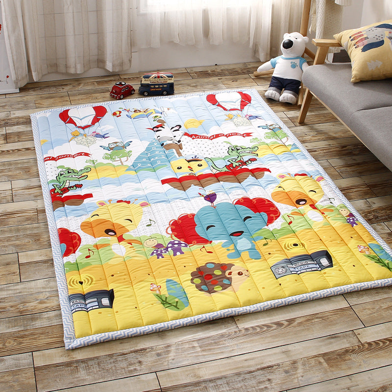 Classic Kids Room Rug Multi Colored Cartoon Print Carpet Polypropylene Easy Care Machine Washable Rug Yellow 4'9