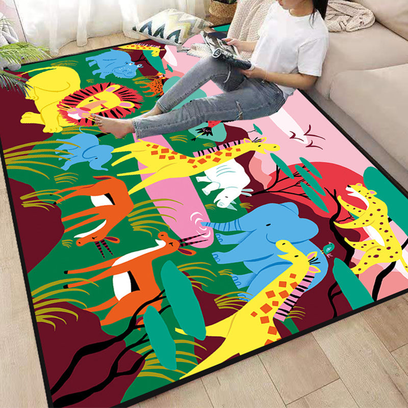 Cute Childrens Room Rug Multi Colored Cartoon Print Carpet Synthetics Anti-Slip Backing Easy Care Rug Green Clearhalo 'Area Rug' 'Rug' 2244987