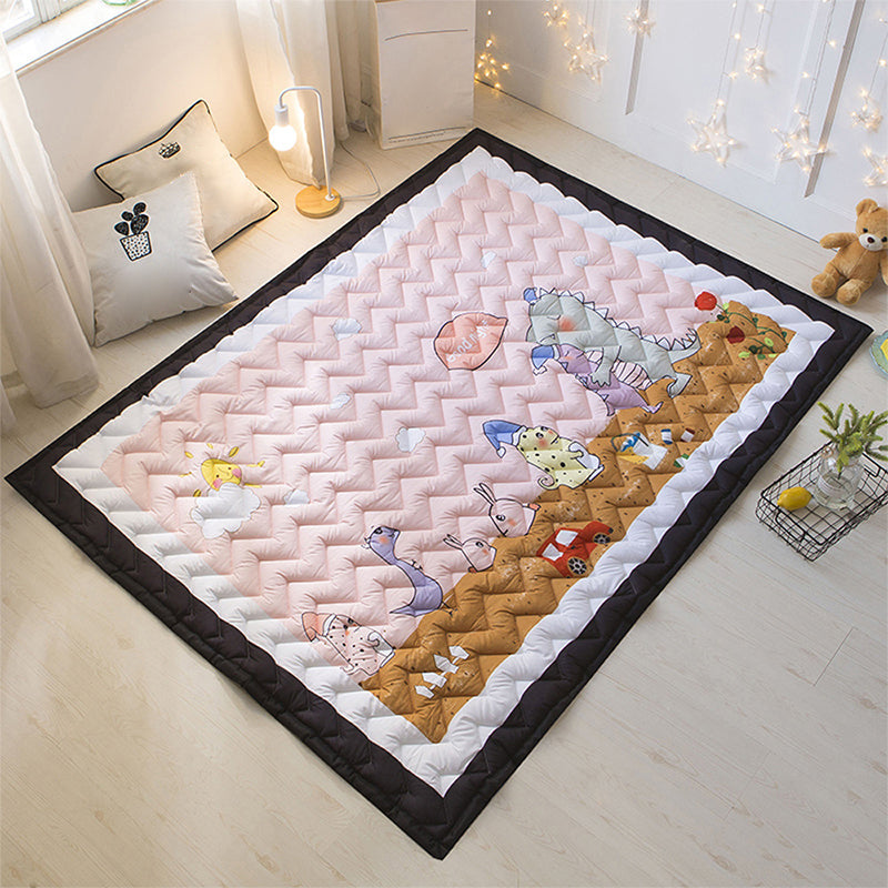 Funky Cartoon Print Rug Multicolor Polypropylene Rug Pet Friendly Easy Care Area Carpet with Border for Decoration Pink 4'9