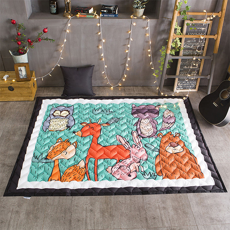 Funky Cartoon Print Rug Multicolor Polypropylene Rug Pet Friendly Easy Care Area Carpet with Border for Decoration Aqua 4'9