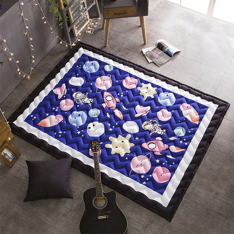 Funky Cartoon Print Rug Multicolor Polypropylene Rug Pet Friendly Easy Care Area Carpet with Border for Decoration Dark Blue 4'9