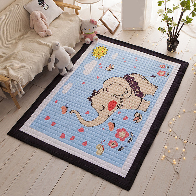 Comfort Bedroom Rug Multi Color Cartoon Print Area Carpet Polypropylene Pet Friendly Washable Rug Blue 4'9