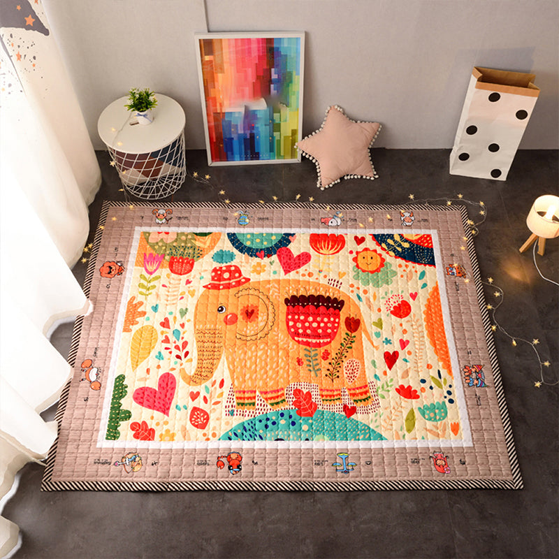 Comfort Bedroom Rug Multi Color Cartoon Print Area Carpet Polypropylene Pet Friendly Washable Rug Yellow 4'9