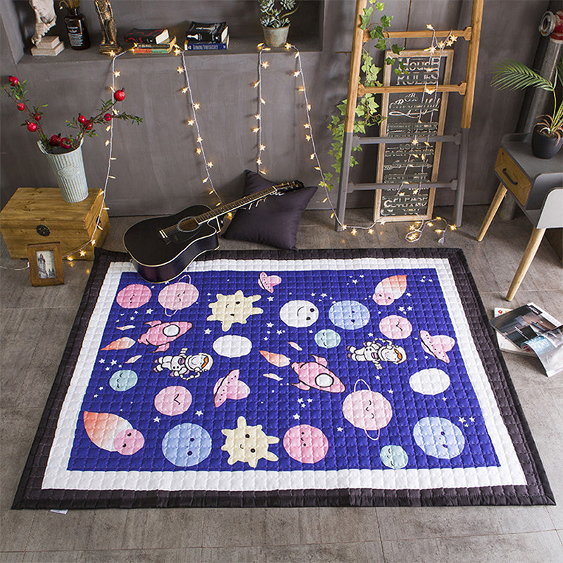 Comfort Bedroom Rug Multi Color Cartoon Print Area Carpet Polypropylene Pet Friendly Washable Rug Dark Blue 4'9