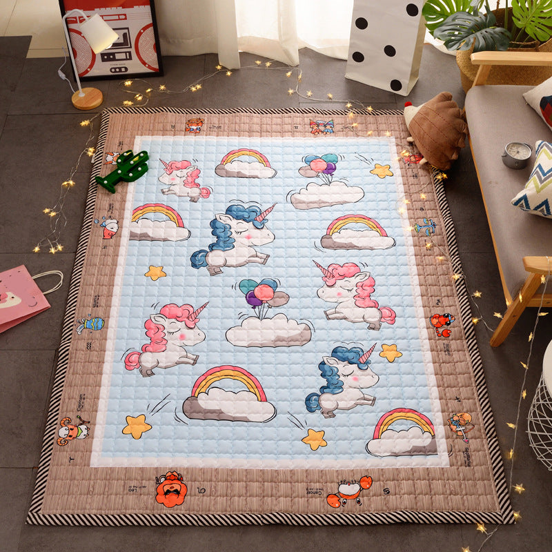 Multi Color Relaxing Rug Synthetics Cartoon Print Area Carpet Easy Care Pet Friendly Indoor Rug for Kids Room Blue 4'9