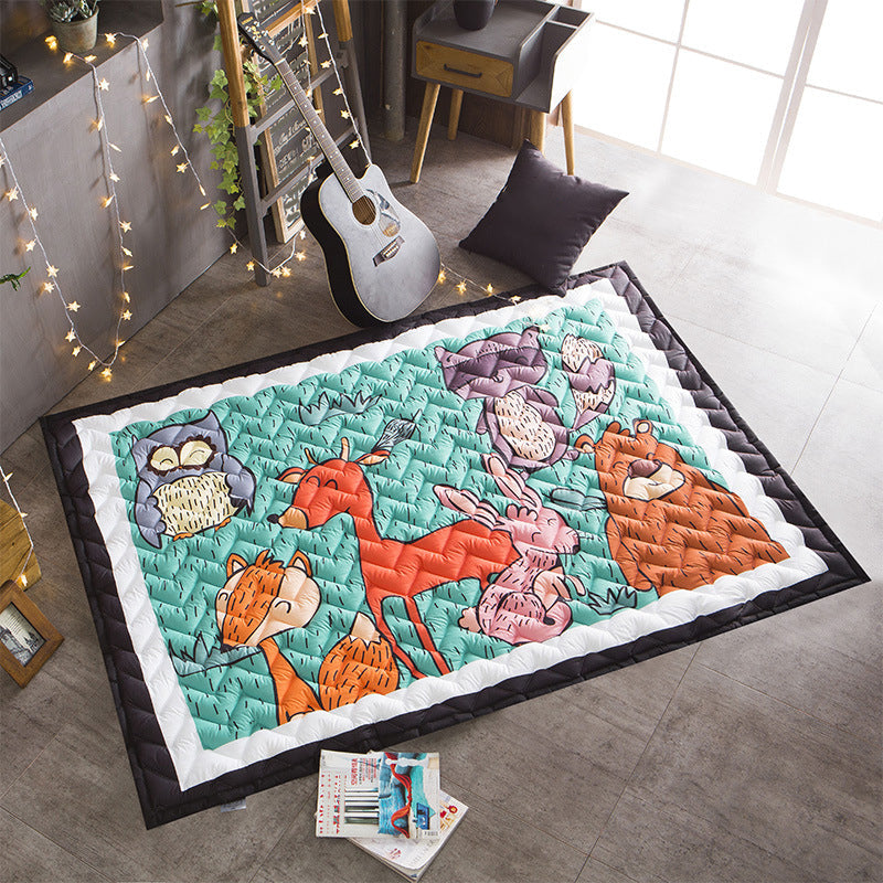 Cute Childrens Room Rug Multi Color Cartoon Print Rug Anti-Slip Backing Pet Friendly Carpet with Border Aqua 4'9