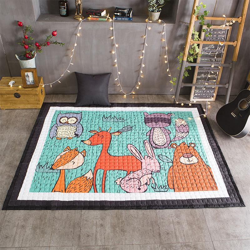 Cute Childrens Room Rug Multi Color Cartoon Print Rug Anti-Slip Backing Pet Friendly Carpet with Border Green 4'9