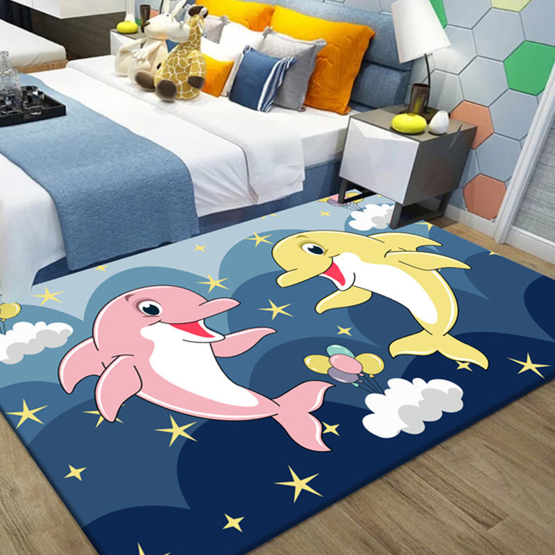 Lovely Childrens Room Rug Multi Color Cartoon Pattern Area Carpet Non-Slip Backing Easy Care Indoor Rug Navy Clearhalo 'Area Rug' 'Rug' 2245047