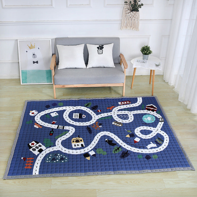 Simple Multi Color Modern Rug Polypropylene Cartoon Carpet Pet Friendly Easy Care Rug for Childrens Royal Blue 4'9