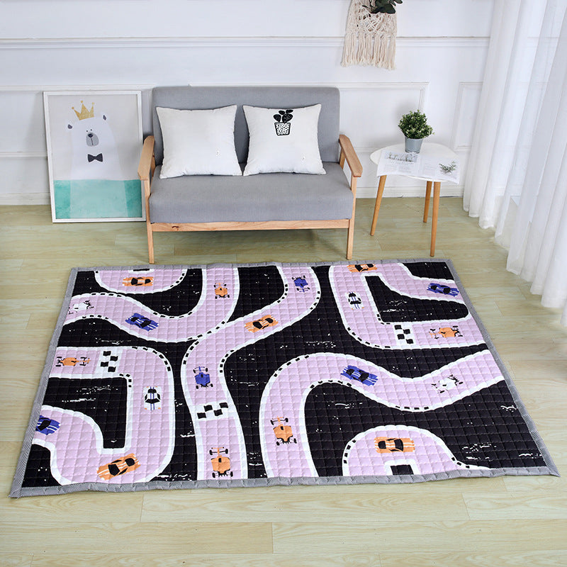 Simple Multi Color Modern Rug Polypropylene Cartoon Carpet Pet Friendly Easy Care Rug for Childrens Purple 4'9