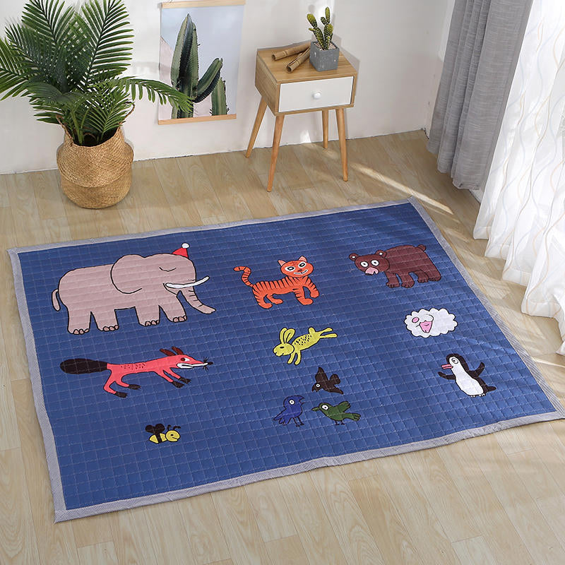 Simple Multi Color Modern Rug Polypropylene Cartoon Carpet Pet Friendly Easy Care Rug for Childrens Dark Blue 4'9