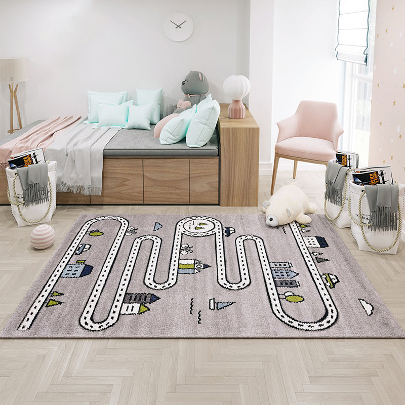 Casual Cartoon Print Rug Multi-Color Polypropylene Area Rug Non-Slip Washable Easy Care Rug for Childrens Gray-Khaki Clearhalo 'Area Rug' 'Rug' 2245138