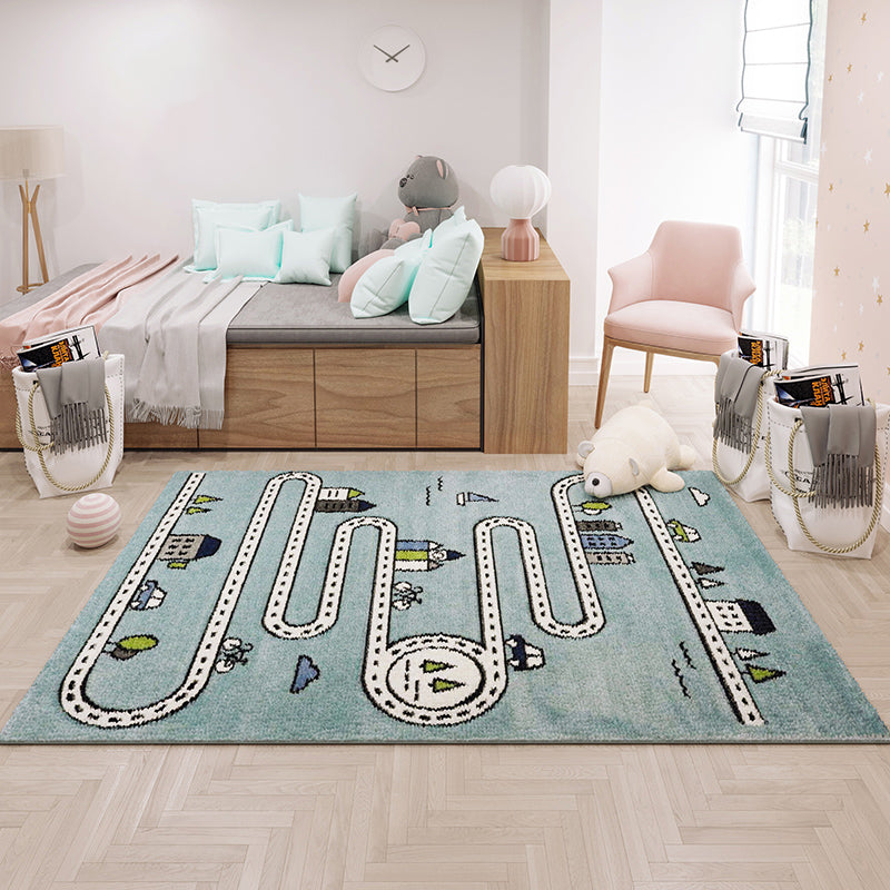 Casual Cartoon Print Rug Multi-Color Polypropylene Area Rug Non-Slip Washable Easy Care Rug for Childrens Gray Blue Clearhalo 'Area Rug' 'Rug' 2245141