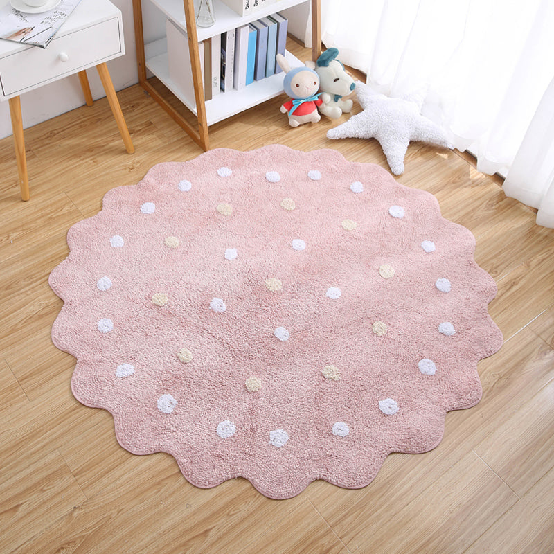 Simple Calming Rug Multi Colored Polka Dot Print Area Carpet Pet Friendly Non-Slip Backing Rug for Bedroom Pink 3'11