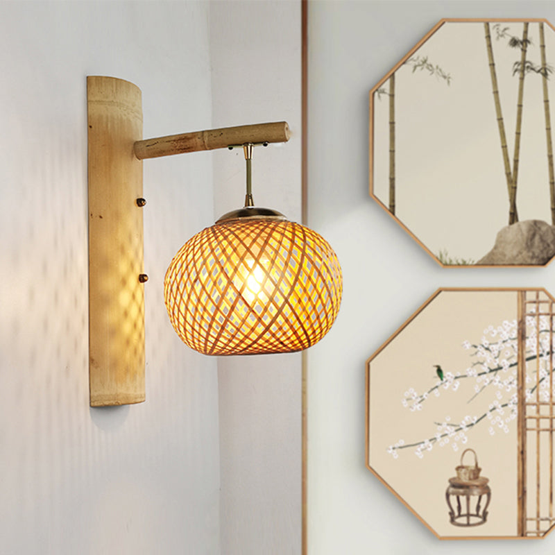 Handmade Wall Mount Light Modern Bamboo Single Wood Wall Light Fixture for Corridor Clearhalo 'Wall Lamps & Sconces' 'Wall Lights' Lighting' 2245463