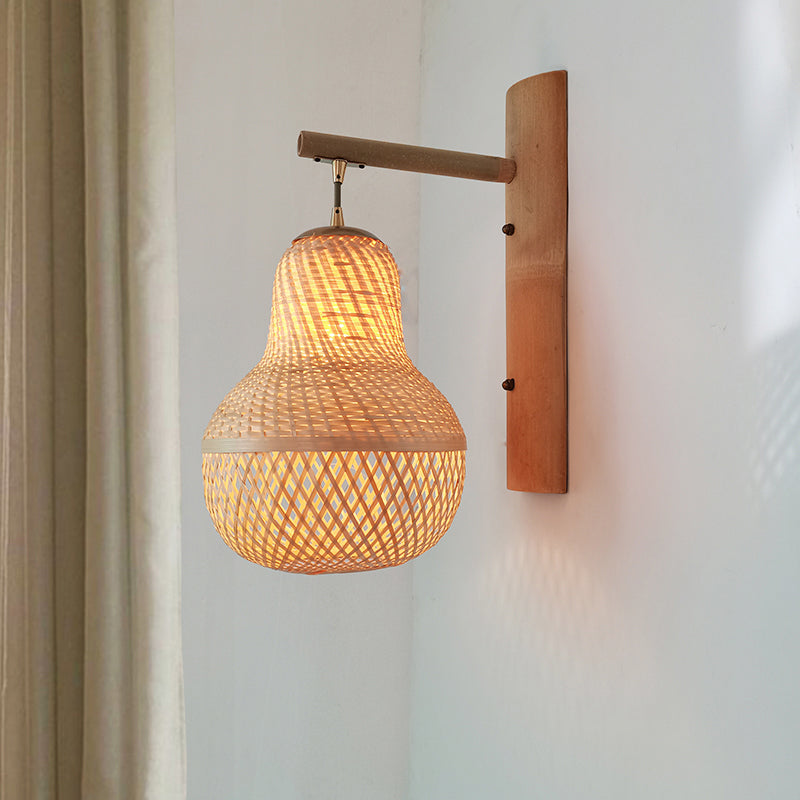 Handmade Wall Mount Light Modern Bamboo Single Wood Wall Light Fixture for Corridor Clearhalo 'Wall Lamps & Sconces' 'Wall Lights' Lighting' 2245470