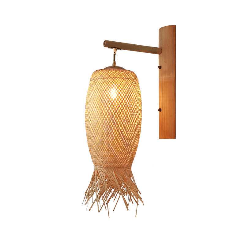 Handmade Wall Mount Light Modern Bamboo Single Wood Wall Light Fixture for Corridor Clearhalo 'Wall Lamps & Sconces' 'Wall Lights' Lighting' 2245472