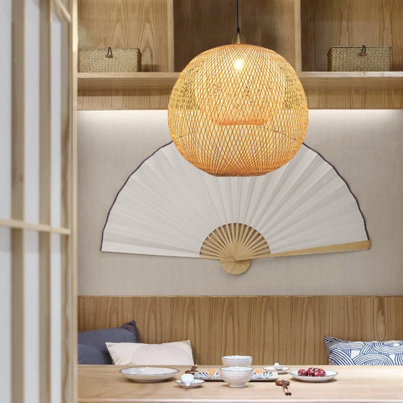 Sphere Bamboo Suspension Lighting Minimalist 1������Head Wood Pendant Ceiling Light for Tea Room Clearhalo 'Ceiling Lights' 'Pendant Lights' 'Pendants' Lighting' 2245509