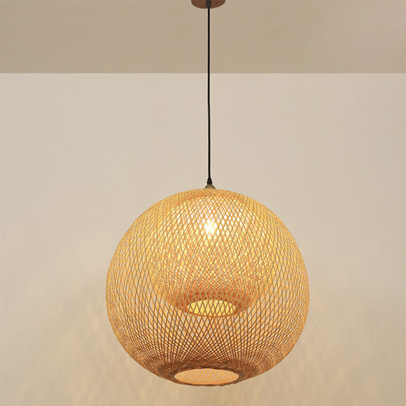 Sphere Bamboo Suspension Lighting Minimalist 1������Head Wood Pendant Ceiling Light for Tea Room Clearhalo 'Ceiling Lights' 'Pendant Lights' 'Pendants' Lighting' 2245510