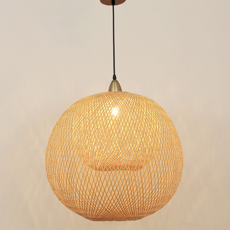 Sphere Bamboo Suspension Lighting Minimalist 1������Head Wood Pendant Ceiling Light for Tea Room Clearhalo 'Ceiling Lights' 'Pendant Lights' 'Pendants' Lighting' 2245511