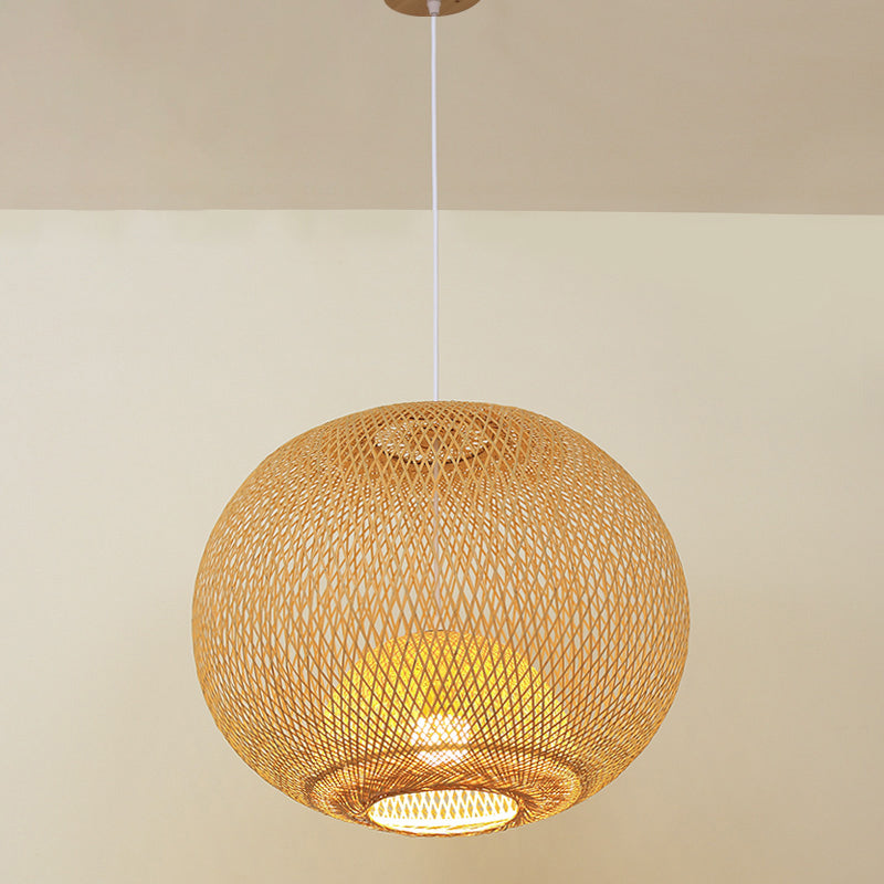 Sphere Bamboo Suspension Lighting Minimalist 1������Head Wood Pendant Ceiling Light for Tea Room Clearhalo 'Ceiling Lights' 'Pendant Lights' 'Pendants' Lighting' 2245512