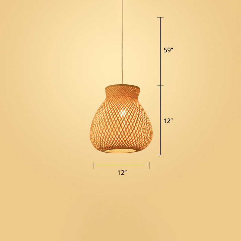 Woven Ceiling Light Modern Bamboo Single Wood Hanging Pendant Light for Restaurant Clearhalo 'Ceiling Lights' 'Pendant Lights' 'Pendants' Lighting' 2245516