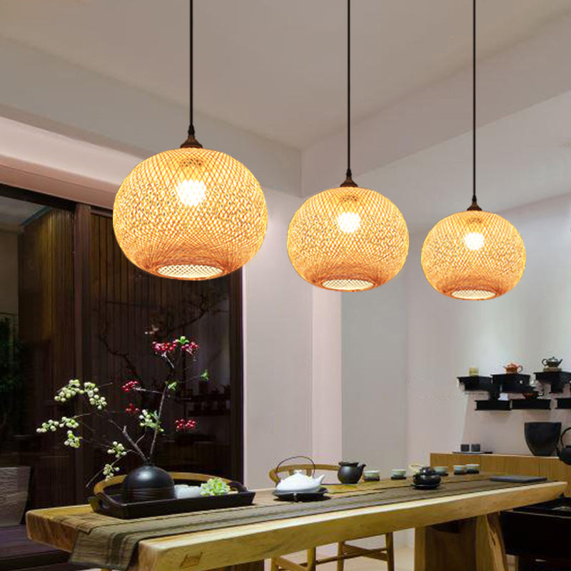 Wood Handwoven Pendant Lighting Contemporary 1��Bulb Bamboo Suspension Light Fixture Clearhalo 'Ceiling Lights' 'Pendant Lights' 'Pendants' Lighting' 2245532