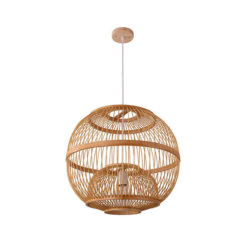 Globe Shaded Bamboo Ceiling Light Asian Style 1��Bulb Wood Hanging Lamp for Tea Room Wood Clearhalo 'Ceiling Lights' 'Pendant Lights' 'Pendants' Lighting' 2245545_10d3a872-bba5-4809-a07c-61730c986dcc